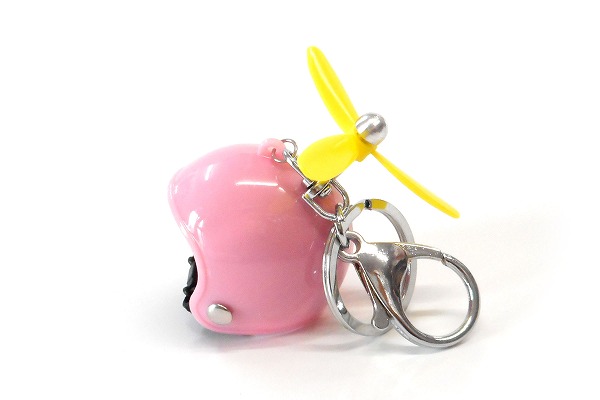 ハンドメイド 小さい ヘルメット ミニヘルメット キーホルダー プロペラ付き ピンク