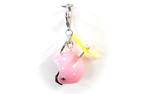 ハンドメイド バイク ヘルメット ミニヘルメット キーホルダー プロペラ付き ピンク