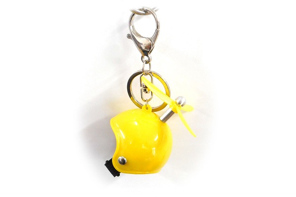 ハンドメイド バイク ヘルメット ミニヘルメット キーホルダー プロペラ付き イエロー