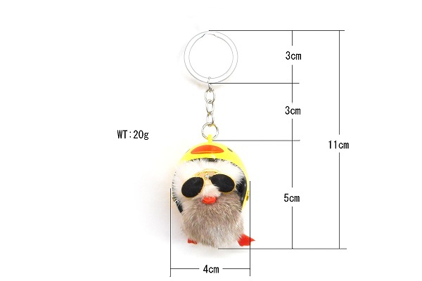 キーホルダー ヘルメット付き 雛 グレー アクセサリー サイズ