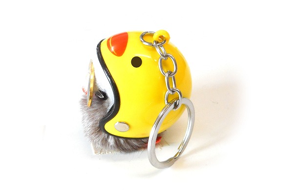 キーホルダー ヘルメット付き ヒヨコ グレー アクセサリー サイド