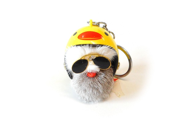 キーホルダー ヘルメット付き ヒヨコ グレー アクセサリー