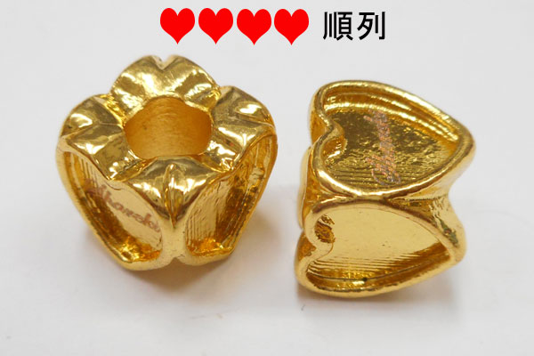 SHAREKI チャーム芯(ロンデル)4面ハート 10mmx10mmx10mm 穴:4.9mm 順列 ゴールド