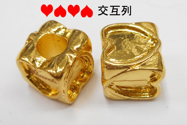 SHAREKI チャーム芯(ロンデル) 4面ハート 10mmx10mmx10mm 穴:4.9mm 交互列 ゴールド