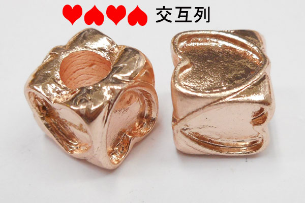 SHAREKI チャーム芯(ロンデル) 4面ハート 10mmx10mmx10mm 穴:4.9mm 交互列 ピンクゴールド