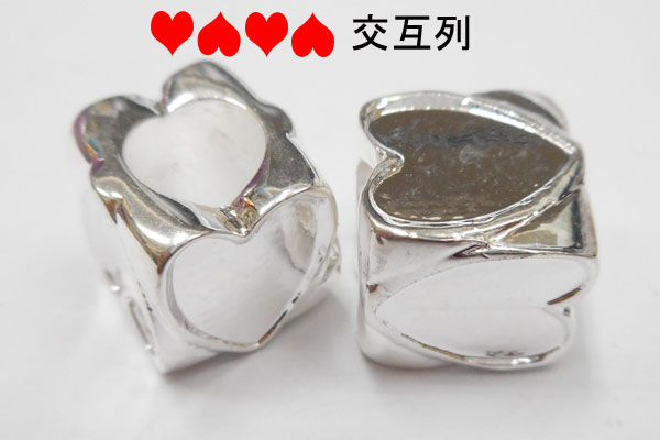 SHAREKI チャーム芯(ロンデル) 4面ハート 10mmx10mmx10mm 穴:4.9mm 交互列 シルバー